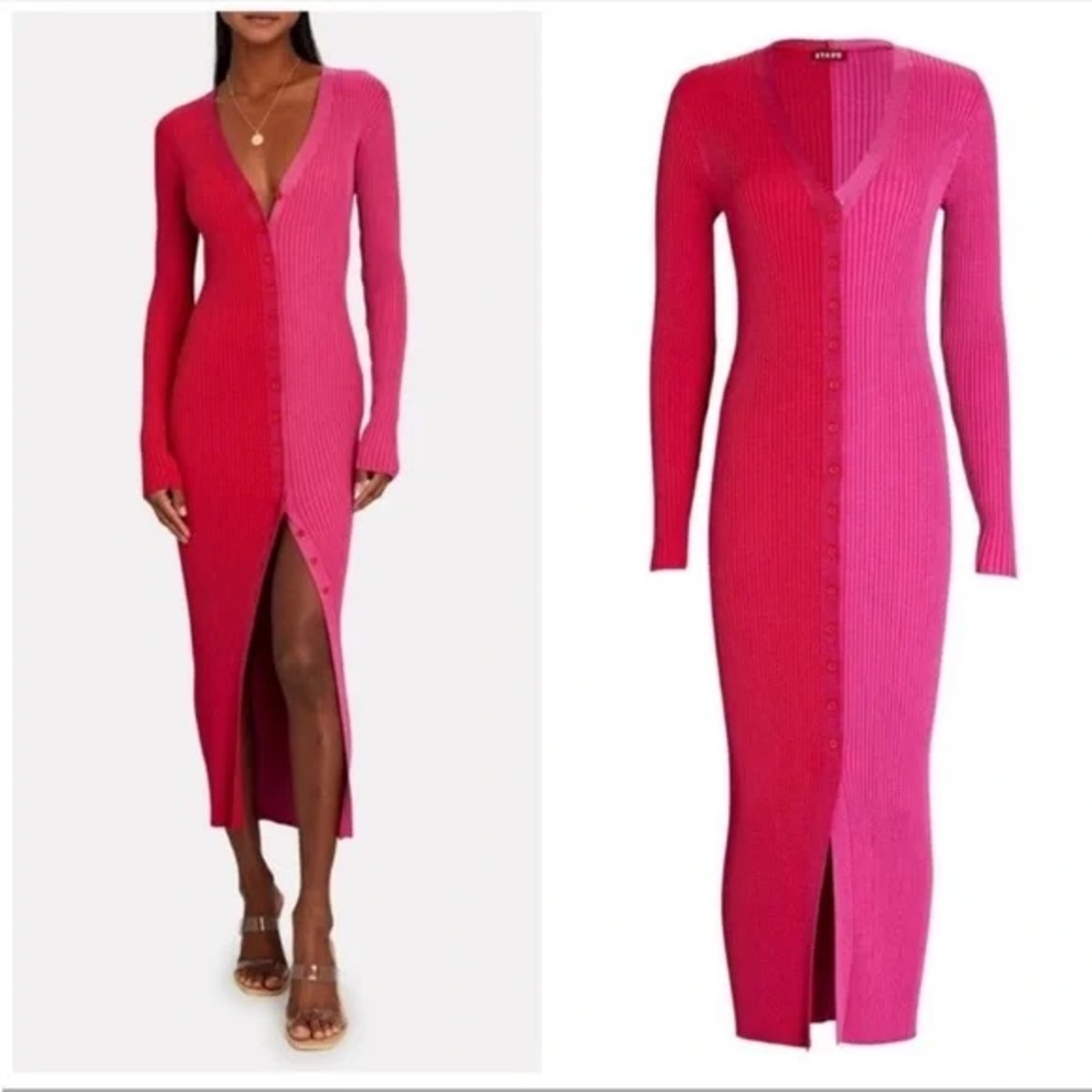 Staud Never Worn XS Colorblock Pink and Hot Pink Knit Dress